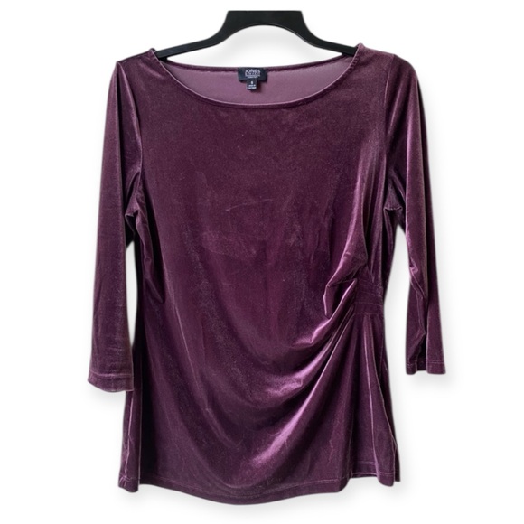 Jones New York Sweaters - Jones New York Velour Purple 3/4 Sleeve Shirt Sz S